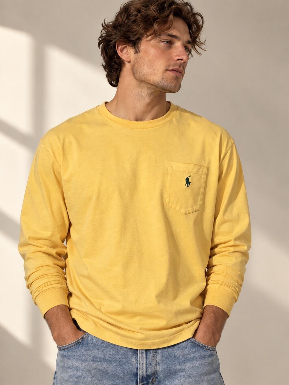 Polo Ralph Lauren Men’s Long Sleeve Pocket T-Shirt – Yellow – Size XL